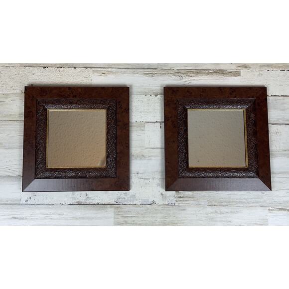 Vintage Home Interiors Square Mirrors Wood Embossed Gold Trim Wall Hanging 2 Way - Picture 1 of 6